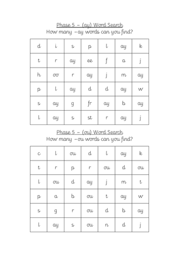 Complete Set of Phase 5 Phonics Sound Wordsearches | Teaching Resources