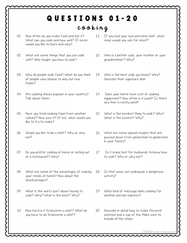 Daily Writing Prompts | Cooking and Eating | Middle and High School ...
