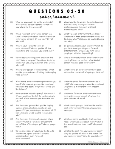 Conversation Starter Cards | Entertainment | Social Skills for Middle ...