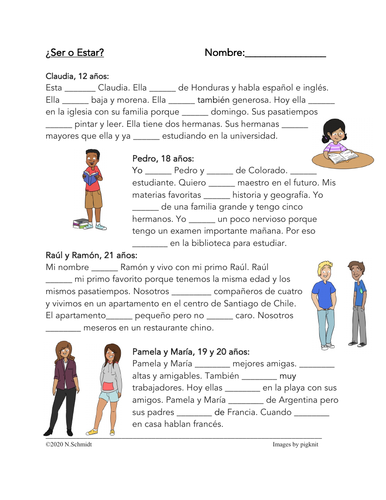 Ser o Estar? Spanish Reading and Worksheet: 30 Fill in the Blanks