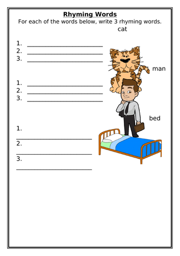 1 Syllable Rhyming Words Worksheets x10 | Teaching Resources