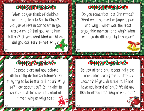 Conversation Starter Cards | Christmas holiday | Social Skills for ...