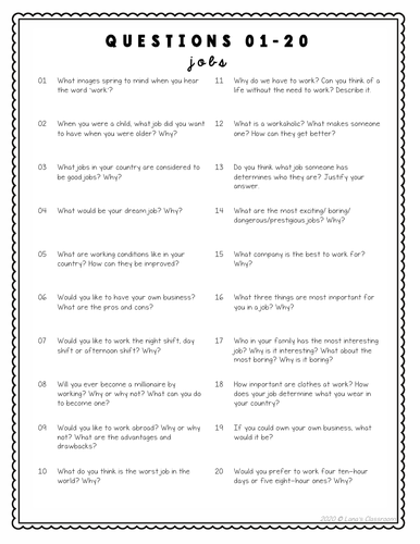 Conversation Starter Cards | Jobs | Social Skills for Middle&High ...