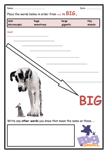 Synonyms - BIG TO SMALL - Semantic Gradient Activity