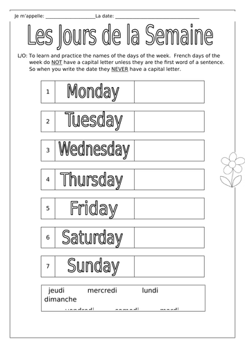 FRENCH- Days of the week - Les Jours de la Semaine | Teaching Resources