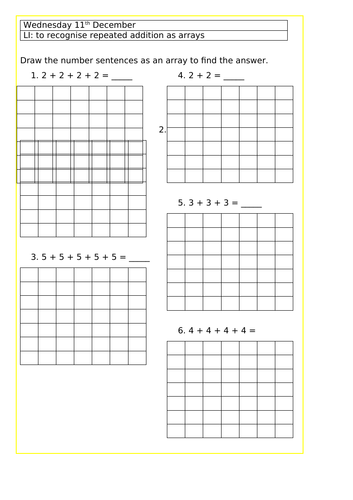 Recognising Arrays as Repeated Addition | Teaching Resources