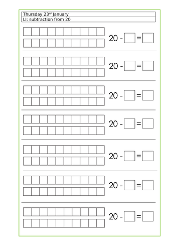 Year 1 Subtraction from 20 | Teaching Resources