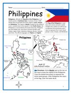 philippines printable worksheet with map and flag teaching resources