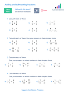 year 7 adding and subtracting fractions teaching resources