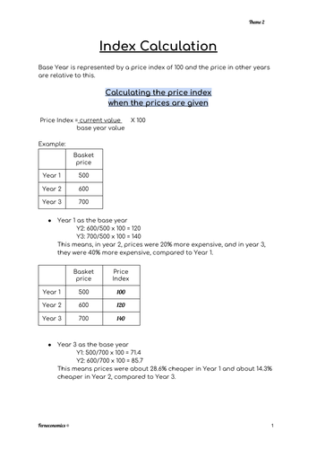 Edexcel Economics Theme 2 : Calculating Index numbers