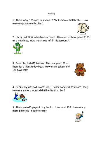 3 Digit Subtraction Word Problems Teaching Resources 4095