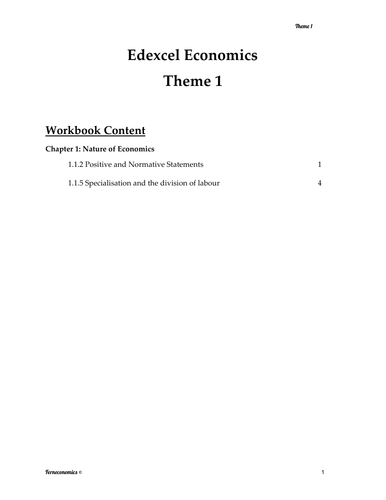 Edexcel Economics Theme 1: 1.1.2 Positive/Normative and 1.1.5 Specialisation and Division of Labour