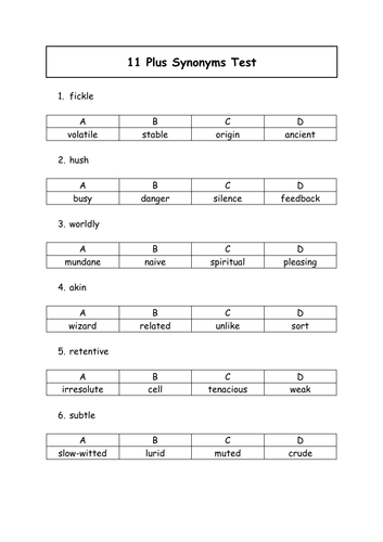 11 Plus Synonyms And Antonyms Pdf