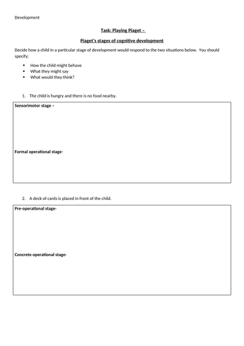 Piaget stages of development hotsell worksheet answers