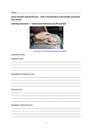 NCFE CACHE Level 2 Technical Award in Health and Social Care Unit 1 LO5 ...
