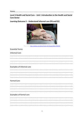 NCFE CACHE Level 2 Technical Award in Health and Social Care Unit 1 LO5 Informal Care