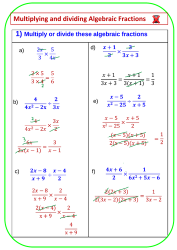 Multiplying And Dividing Algebraic Expressions | Teaching Resources