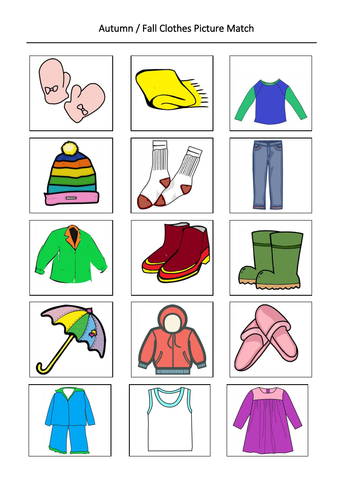 Autumn / Fall Clothes Picture Match | Teaching Resources