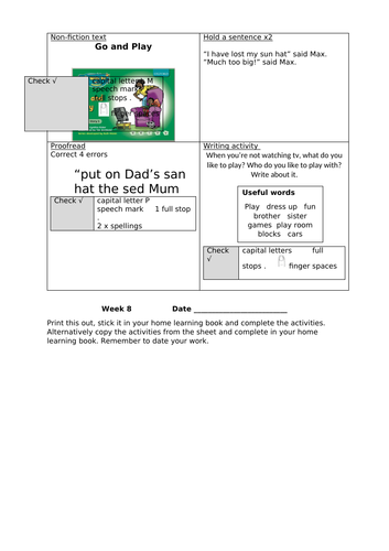 RWI Green books story 10 activity sheets