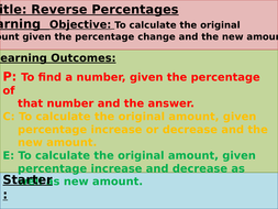 Reverse Percentages | Teaching Resources