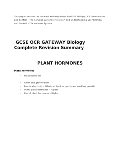 Gcse Ocr Gateway Biology Plant Hormones Complete Revision Summary Teaching Resources 0513