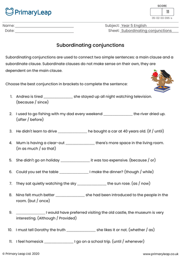 KS2 English - Subordinating conjunctions | Teaching Resources