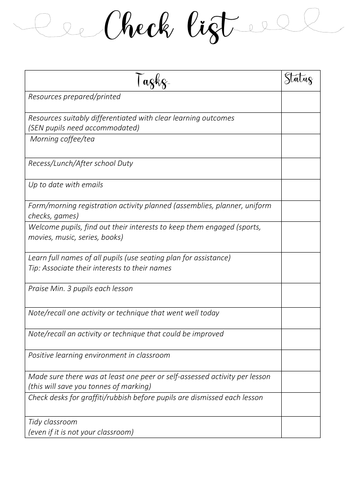 Beginners Teachers Checklist-PGCE, SCITT Trainee, NQT