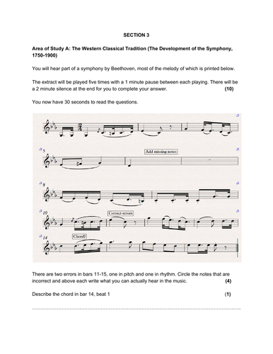 NEW BEETHOVEN EDUQAS A LEVEL MUSIC DICTATION EXAM QUESTION