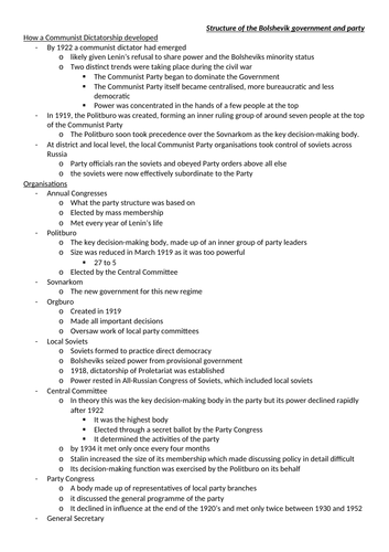 STALIN & LENIN NOTES, AQA A LEVEL HISTORY TSARIST AND COMMUNIST RUSSIA ...