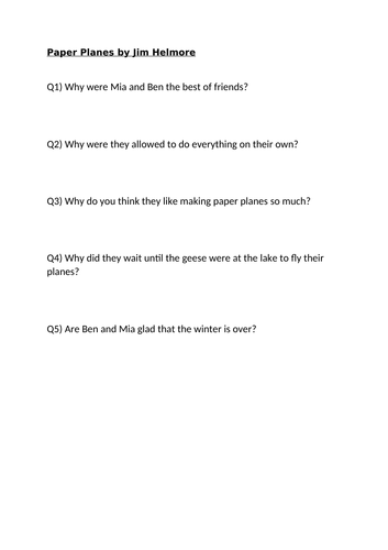 Paper Planes by Jim Helmore Year 2 Guided Reading pack | Teaching Resources