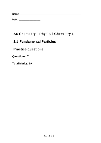 AQA AS Chemistry 2016 Physical Chemistry Exam Questions Booklets ...