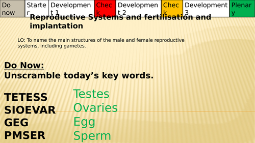 10.2.2 , 10.2.3 Reproductive systems AND Fertilisation and implantation  (NEW Activate 1)