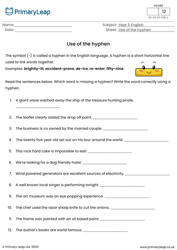 ks2 english resource use of the hyphen teaching resources