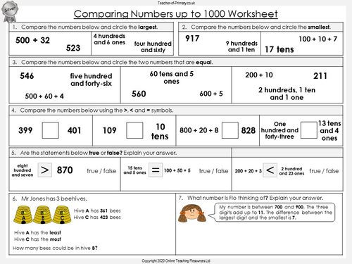 Comparing Numbers up to 1000 - Year 3 | Teaching Resources