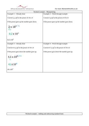 Adding, subtracting, multiplying and dividing standard form - worksheet ...