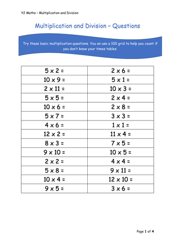 Y2 Maths Multiplication Division Teaching Resources