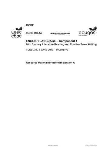 Eduqas English Language Complete Paper 1 - June 2019 | Teaching Resources
