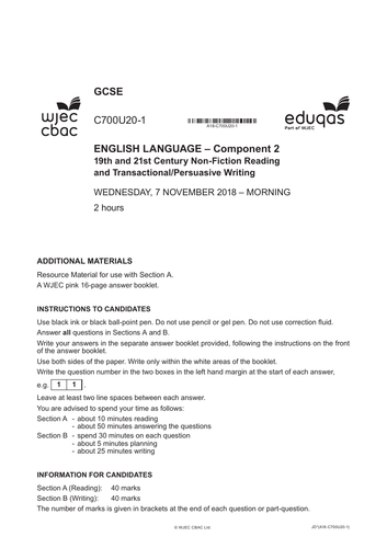 Eduqas English Language Complete Paper 2 November 2018 Teaching 