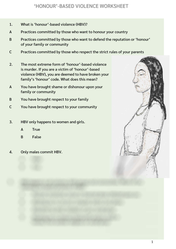 'Honour'-based Violence Worksheet (UK) | Teaching Resources