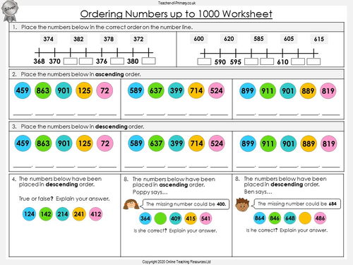 Ordering Numbers Up To 1000 Year 3 Teaching Resources