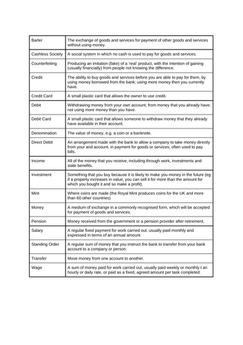 Finance L2 U1.3 Money | Teaching Resources