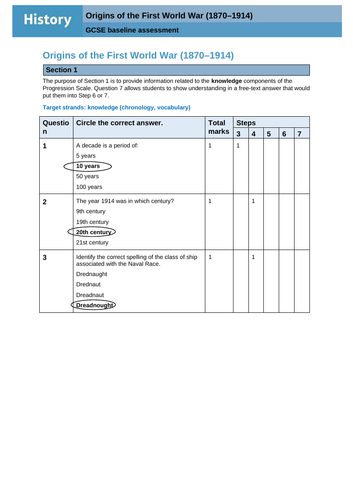 Origins of World War One - Edexcel GCSE baseline assessment | Teaching ...