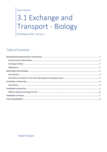 AS Biology OCR A (2015) - Module 3 Exchange Surfaces and Transport ...