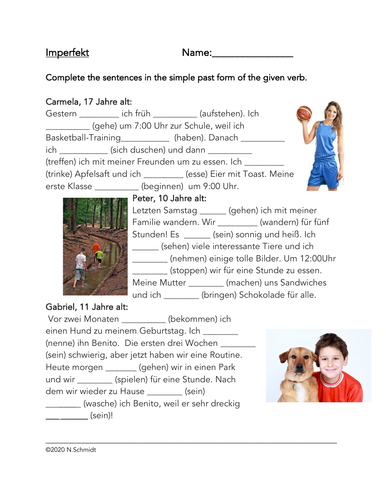 German Simple Past Reading + Worksheet (Imperfekt) Fill in the Blanks Reading