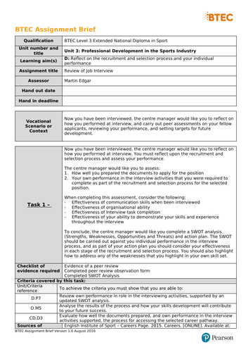 BTEC Level 3 Sport: Unit 3 - Professional Development | Teaching Resources