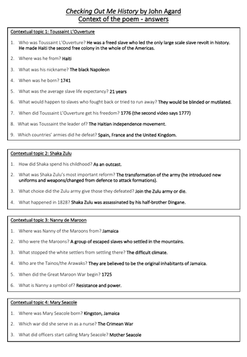 Checking Out Me History Context Sheet: Home learning independent work ...