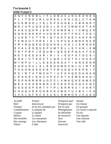 T'es branché 3 Unité 9 Leçon C Wordsearch | Teaching Resources