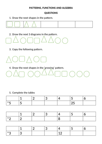 Patterns And Algebra Grade 6 Worksheets Pdf