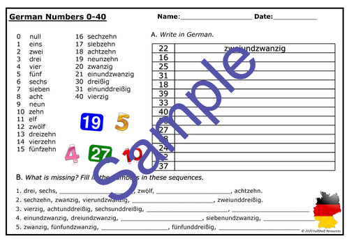 German Numbers Worksheets Teaching Resources