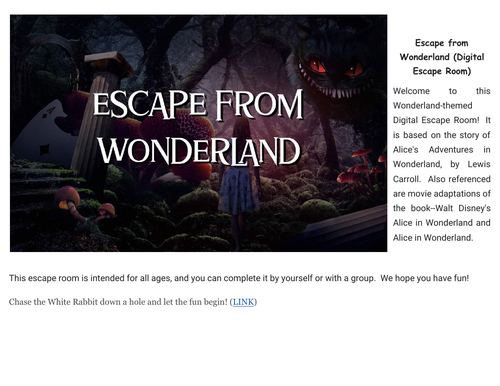 Escape from Wonderland (digital escape room for remote teachers!)